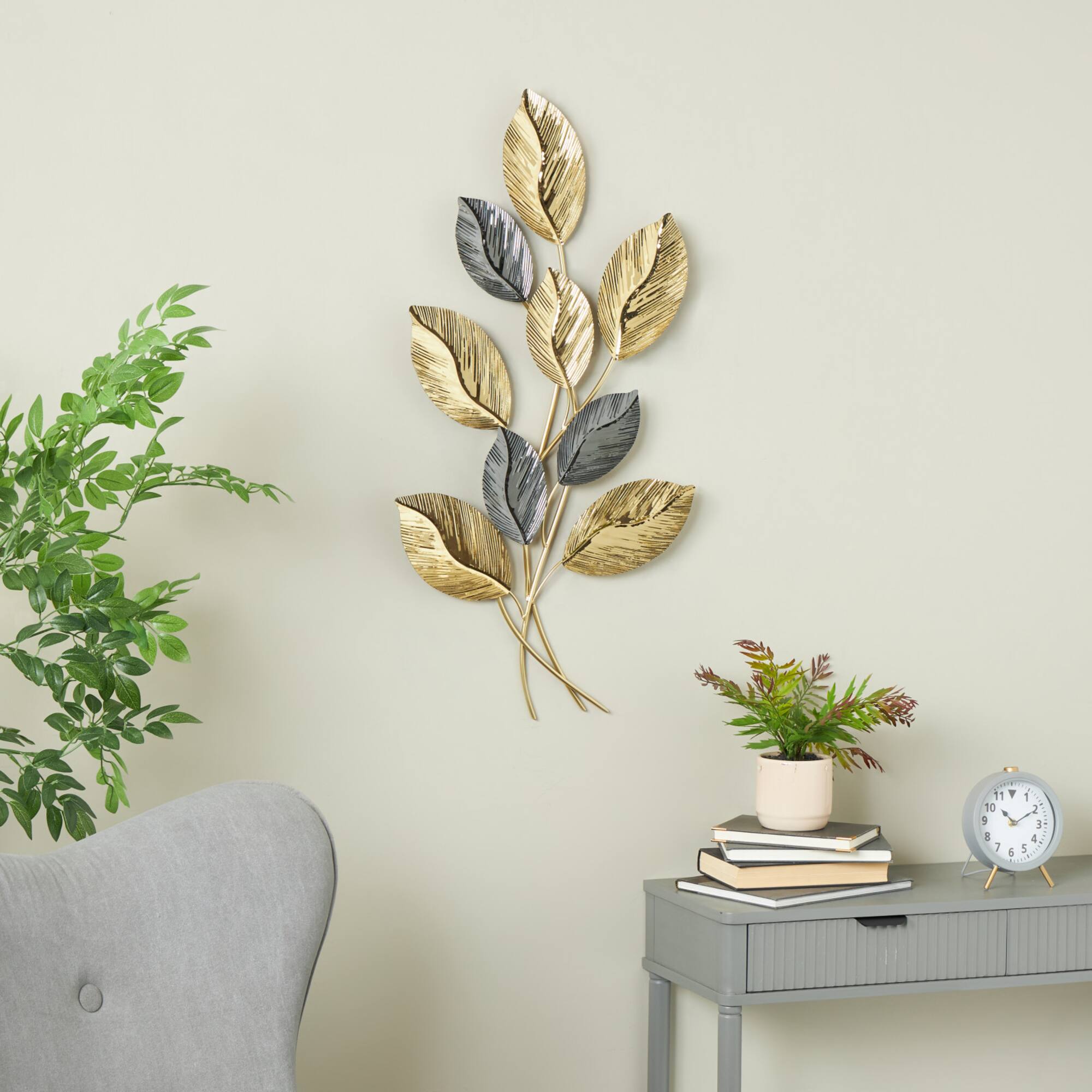 19" x 36" Gold Stainless Steel Metal Leaf Layered Home Wall Décor